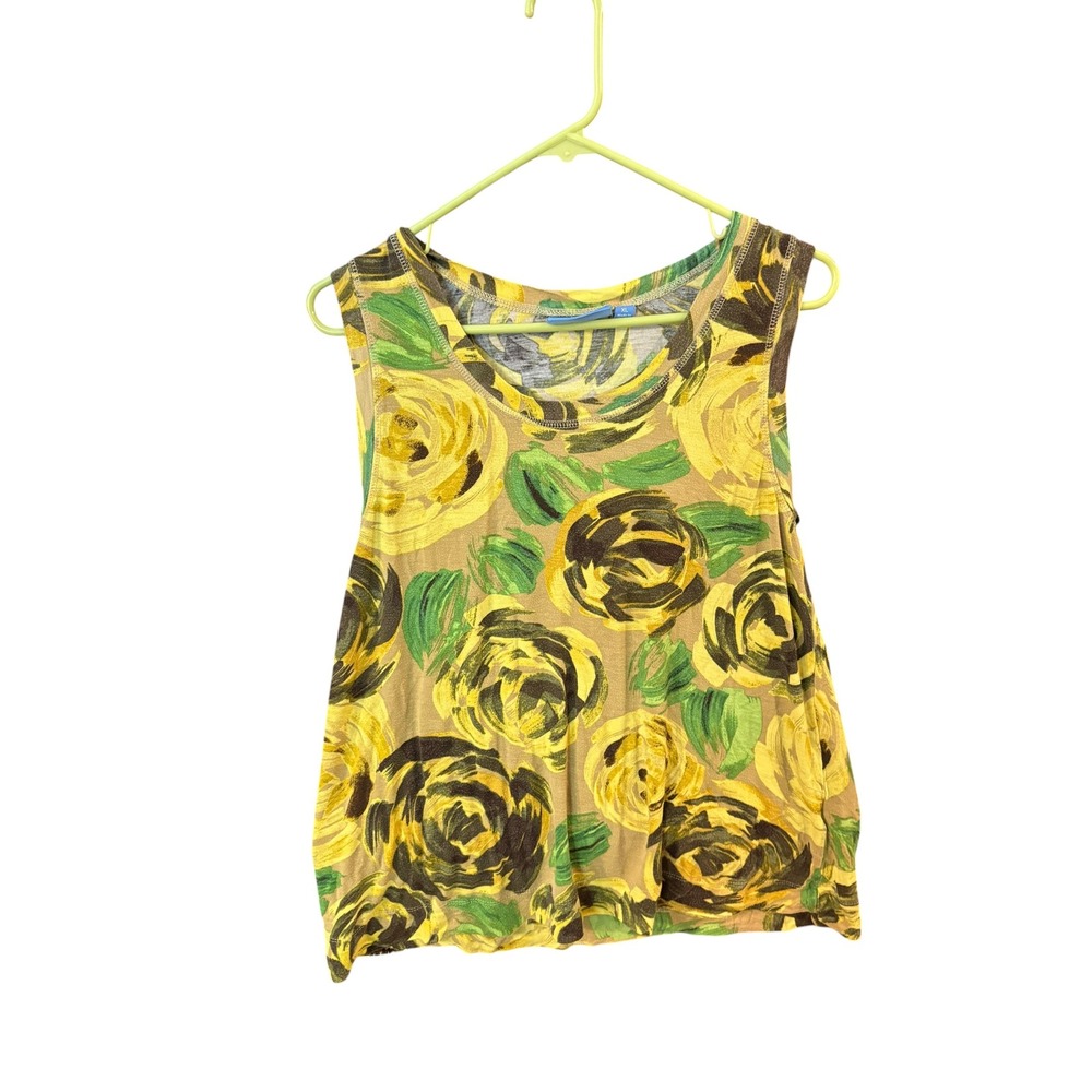 Simply Vera Vera Wang‎ Yellow Floral Rose Print Tank Top Sleeveless Shell XL